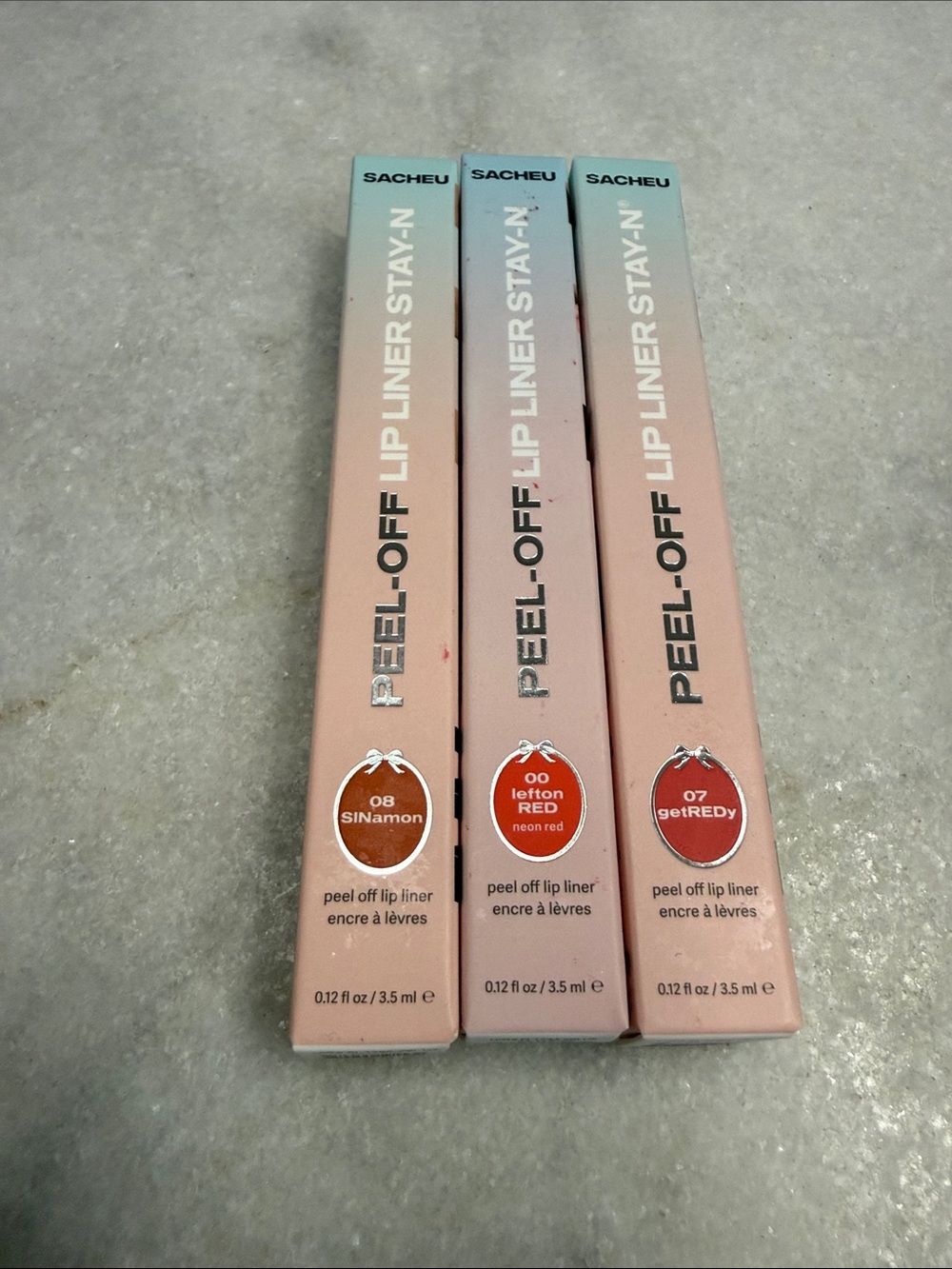SACHEU Peel-Off Lip Liner Trio — Cinnamon, Neon Red, Get Redy